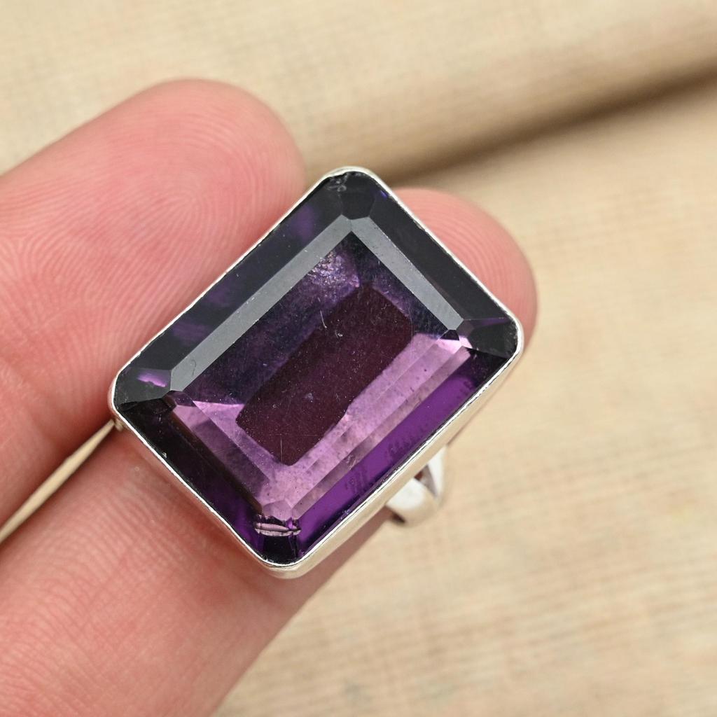 Великолепный граненый аметист драгоценный камень стерлингового серебра 925 пробы кольцо ювелирные изделия ручной работы