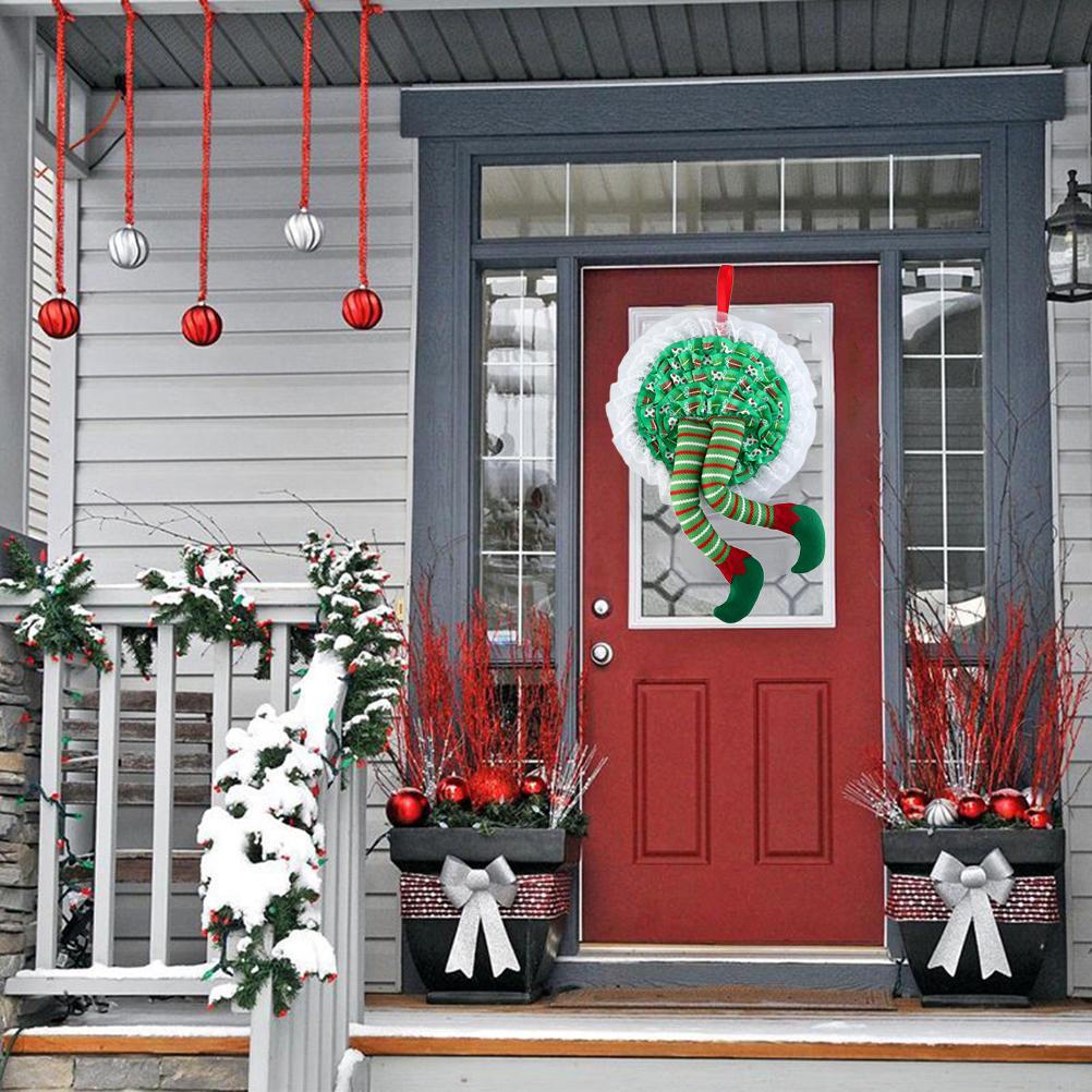 Рождественский венок, подвесной венок из ножек эльфа, украшения для входной двери, подвесные украшения для рождественской елки