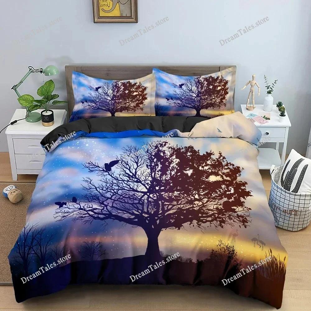 3D Landscape Duvet Cover Bedroom Decor Luxury Bedding Set Tree Silhouette Against Sunset Sky Quilt Cover King Twin Single741