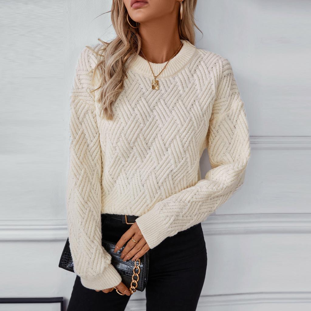 Однотонный вязаный свитер для женщин осень и зима новый ретро круглый вырез вязаный свитер