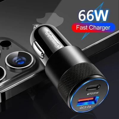 Автомобильное зарядное устройство с быстрой зарядкой USB, 66 Вт, адаптер для телефона типа C для Xiaomi Huawei PD, зарядное устройство для телефона, автомобильный адаптер, разъем прикуривателя