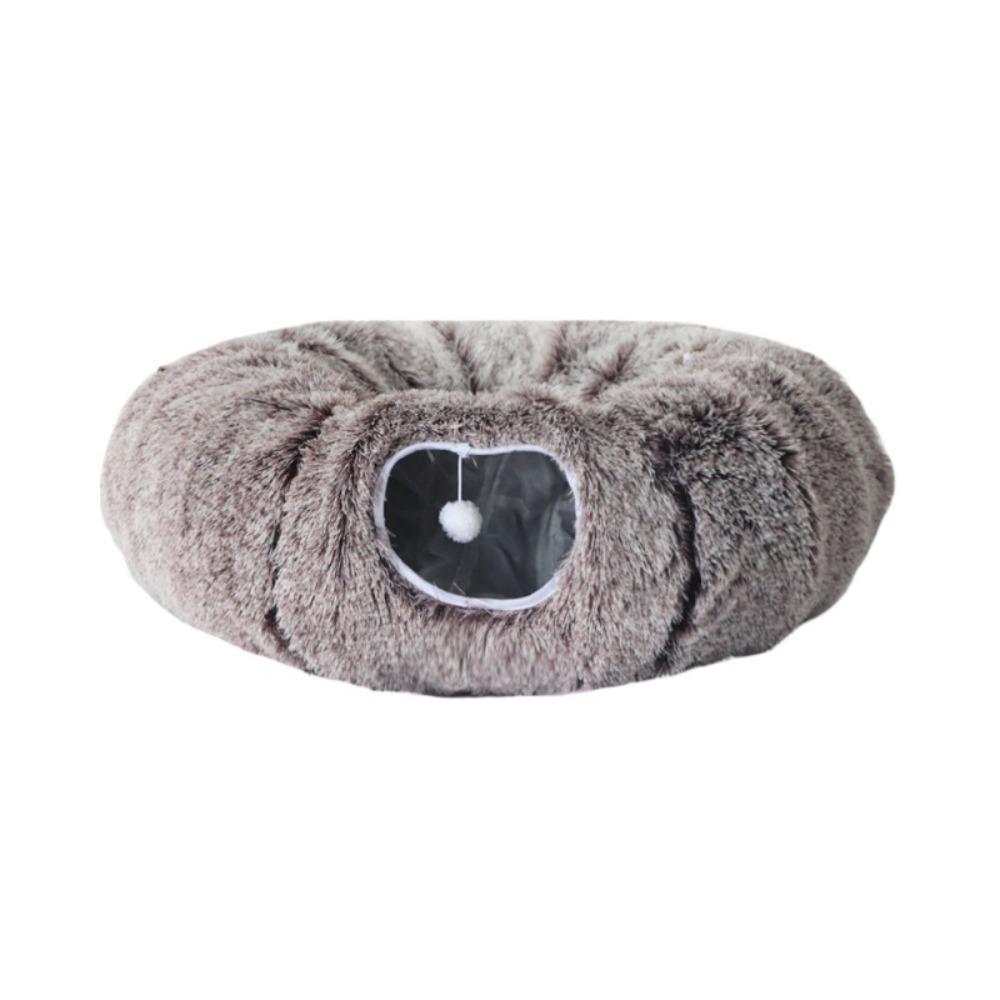 Cozy Donut Cat Bed Long Plush Collapsible Pet Warm Sleeping Nest
