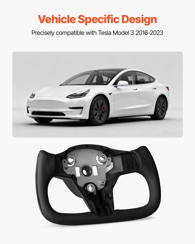 VEVOR Steering Wheel for 2016-2023 Tesla Model 3, Carbon Fiber Steering Wheel D-Shaped Flat-Bottom with Heating Function