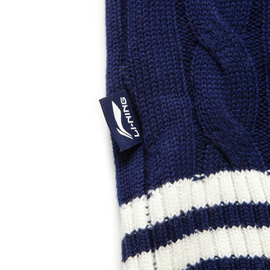 Li-Ning Striped V-Neck Comfortable Soft Breathable Long Sleeve Knit Sweater Women Tops Deep-Iris-Blue AMBV406-3