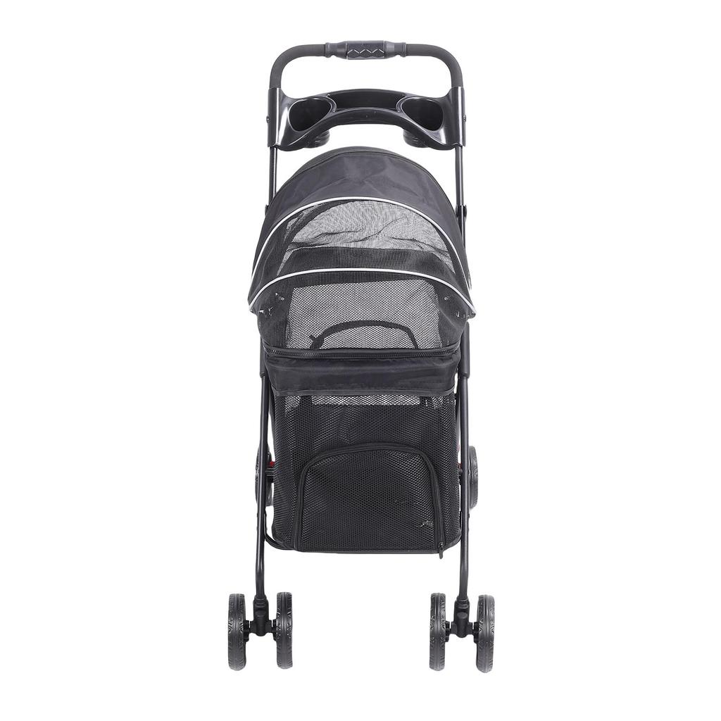 Pet Stroller One Click Folding Cat Stroller 4 Wheels Dog Wagon with Sun Shades and Cup Holder for Travel Black
