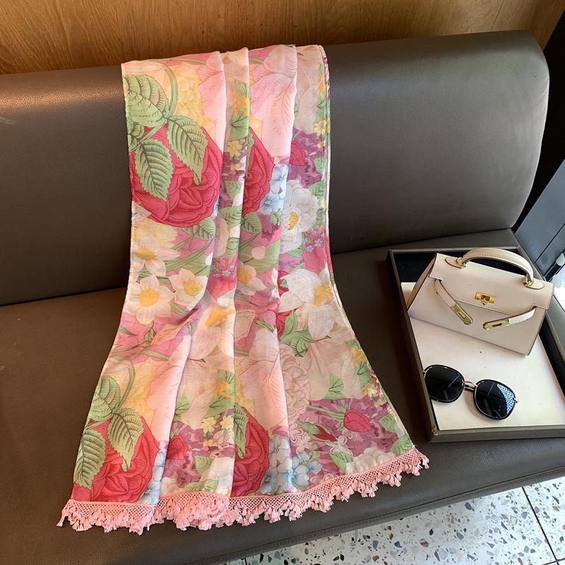 Шелковый шарф Женский летний защита от солнца Высококачественный шарф-шаль Универсальный легкая роскошь Балийская пряжа Женский шелковый шарф-шаль с принтом
