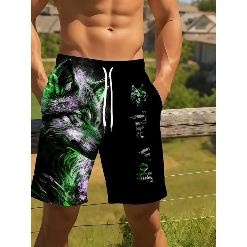 Beach shorts-3D digital printing pattern-ink style wolf head