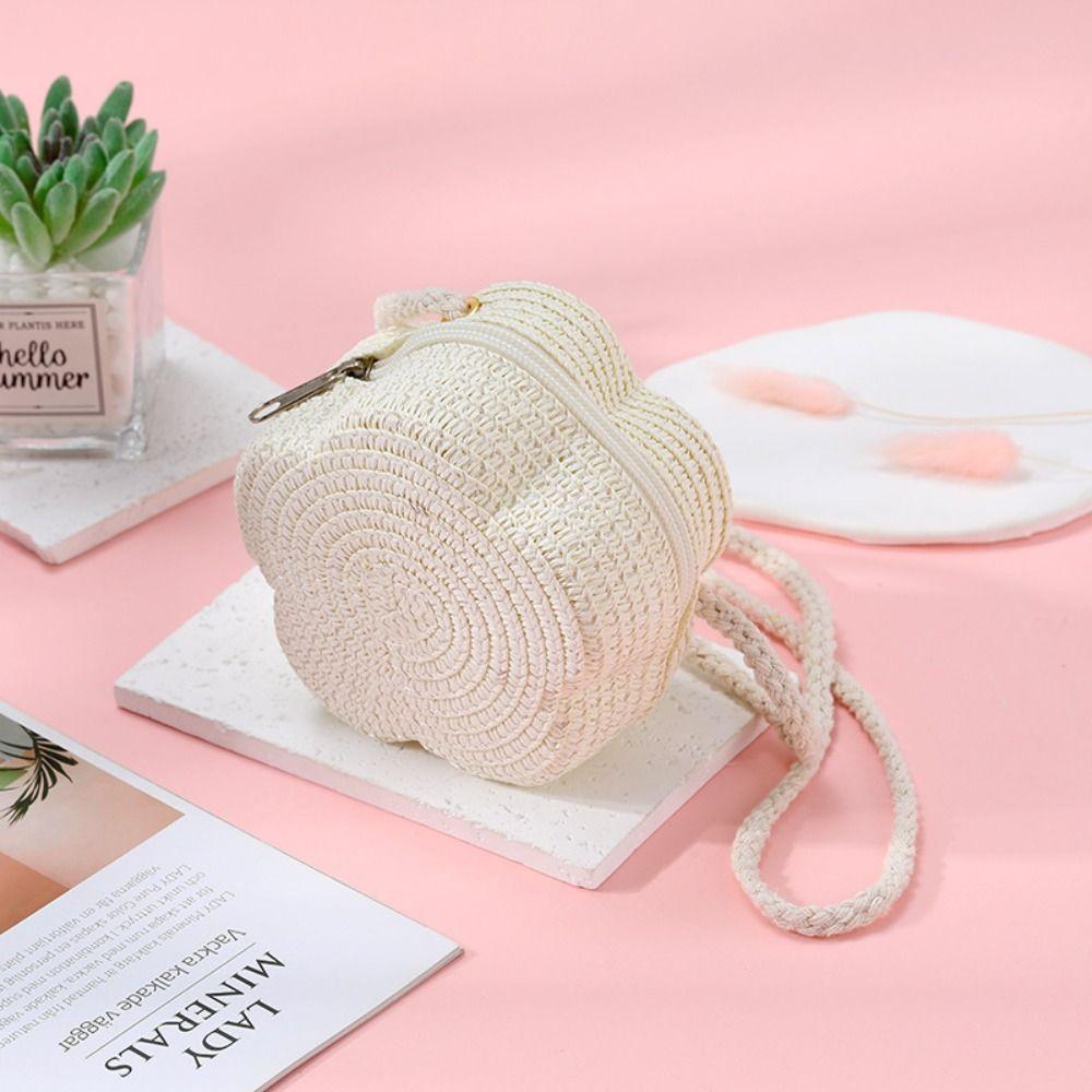Детские соломенные сумки через плечо, пляжная сумка, кошелек для монет, детская плетеная сумка кроссбоди с цветком