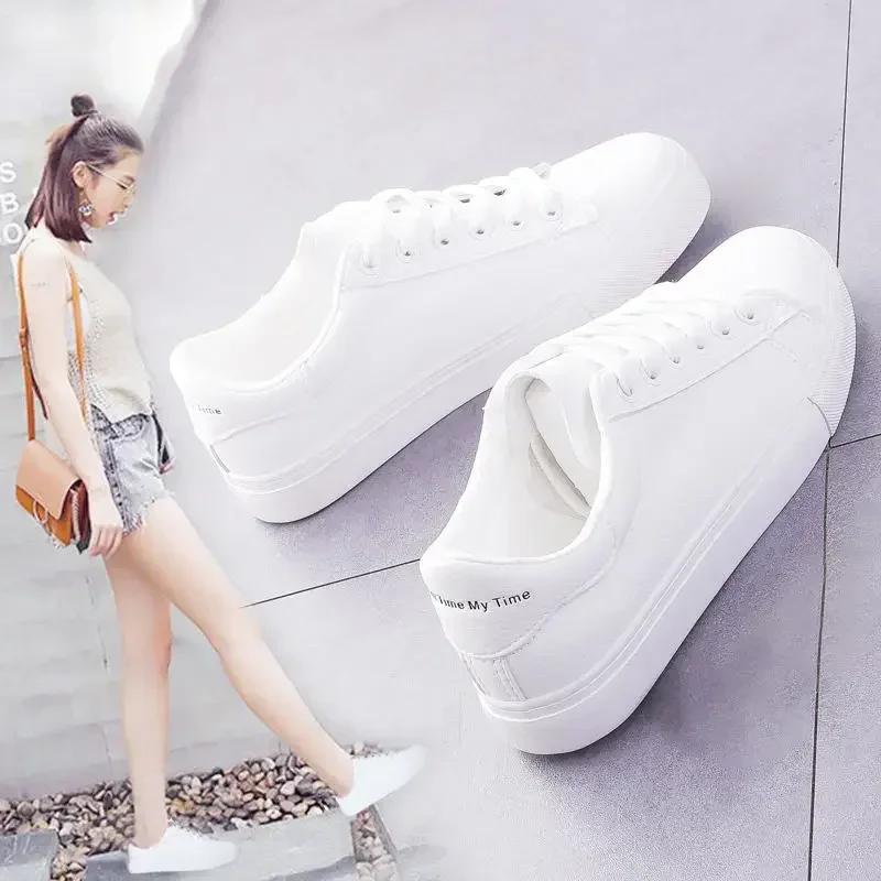 2025 Women's Vulcanize Shoes White Shoe Women Running Spring Autumn Fashion Breathable Lace-Up Casual Sneakers Zapatos De Mujer