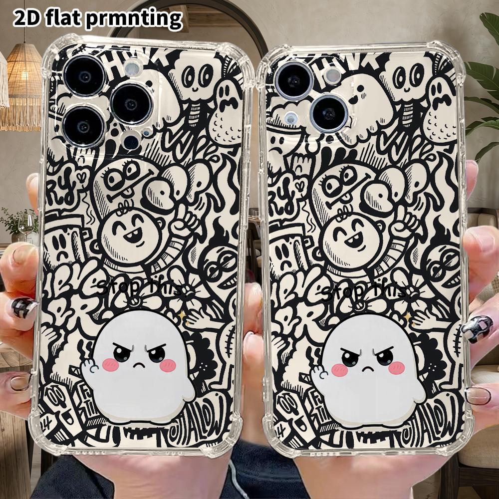 Чехол для телефона: 2D плоский подходящий для iPhone 18 17 16 15 14 13 Pro прозрачный защитный чехол на угол, стоп, Рождественские и Хэллоуинские подарки