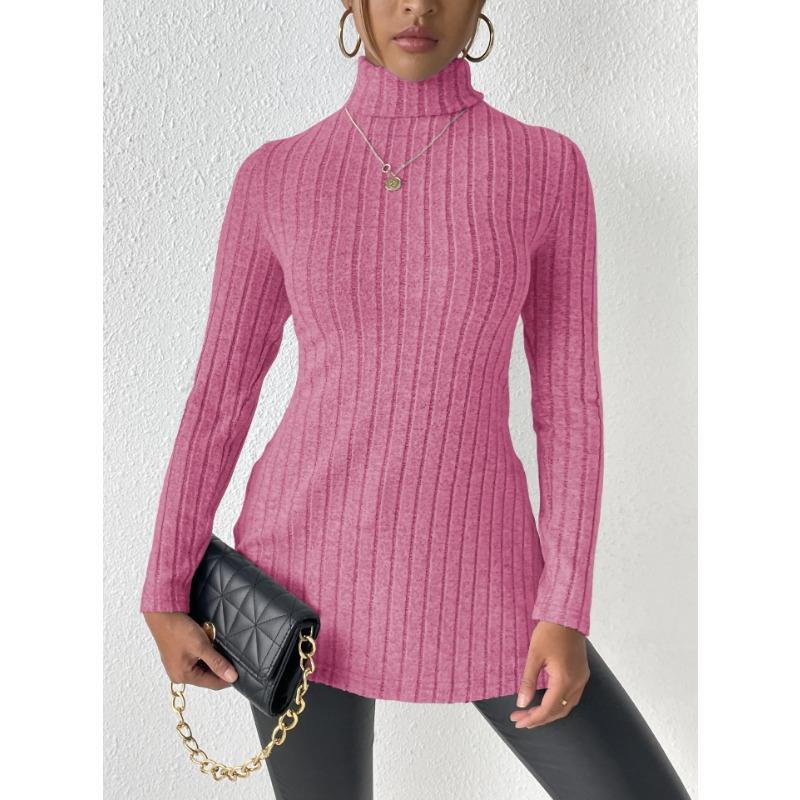 Women's High Neck Autumn and Winter Open Slim Bottoming Striped Medium-length Jumper