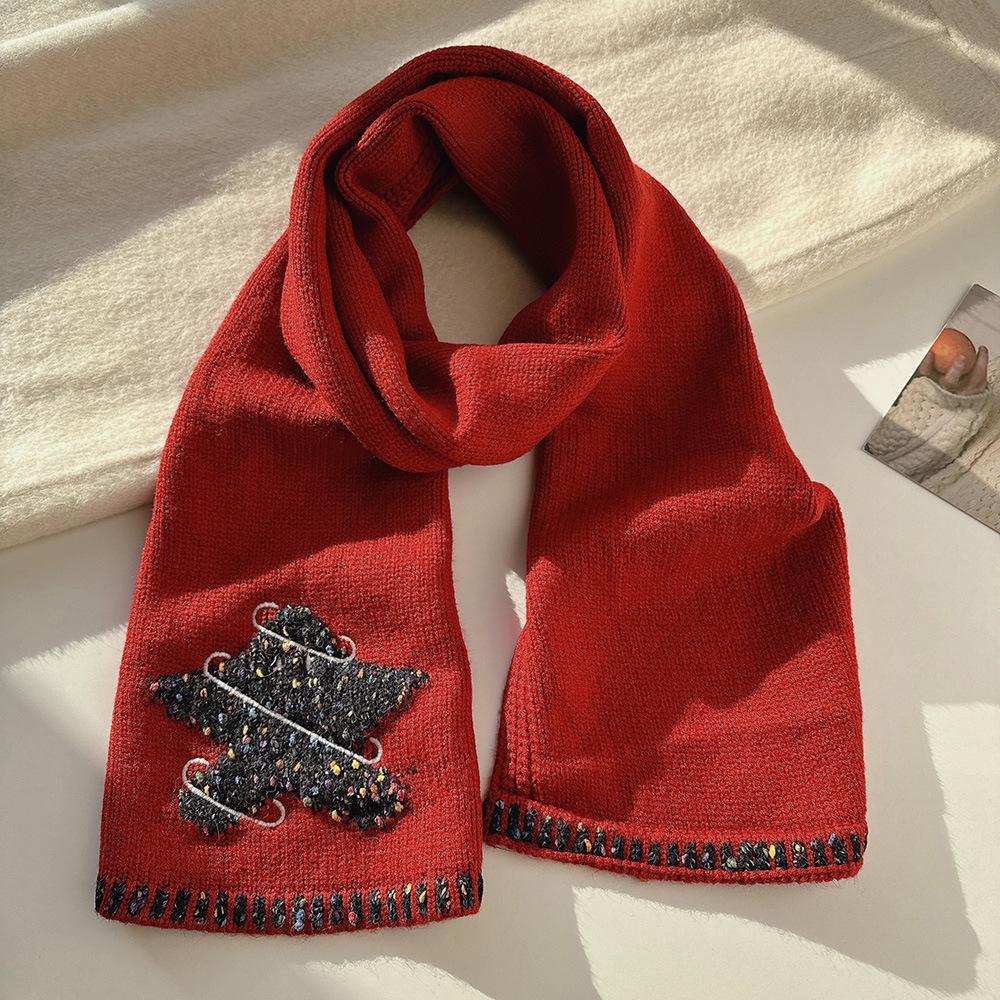 Festive Snowflake & Stars Jacquard Knit Scarf - Warm Winter Neck Warmer, Perfect Christmas Gift for Women