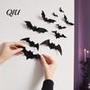Bright Color Pumpkin Decal 12Pcs Bats Wall Decals, Halloween 3D Bat Stickers for Home Decor, Three-dimensional Decor 4 Size Waterproof Black