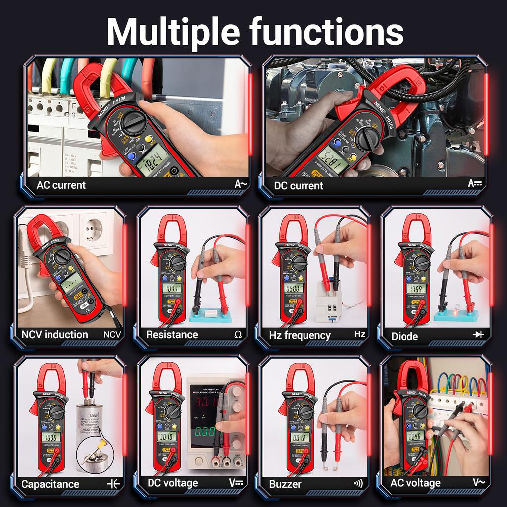 Цифровые клещи ANENG PN106, мультиметр с автоматическим диапазоном, 4000 отсчетов и индукцией напряжения NCV