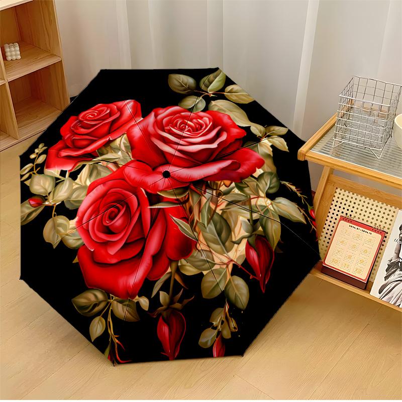 flower art Theme Automatic Umbrella Compact 8-Rib Design Sturdy Construction Durable Umbrella Stylish Accessory