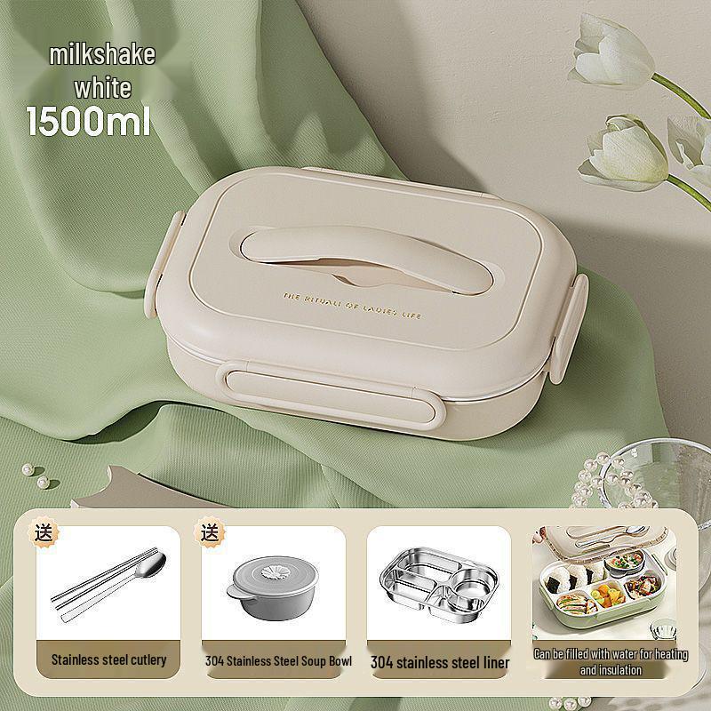 Insulated Ceramic & Stainless Steel Bento Box: Microwave-Friendly Lunch Box for Office & School, Divided for Easy Meal Storage.
