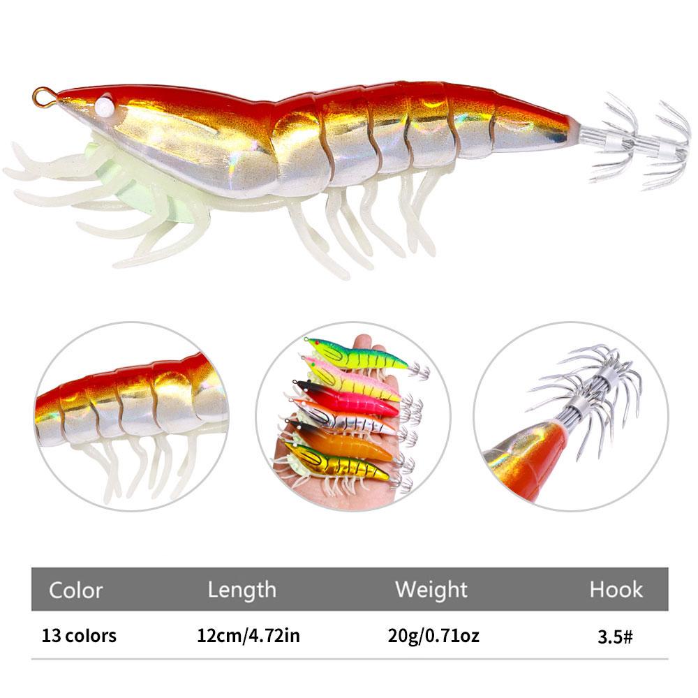 Светящаяся приманка для креветок, 12 см, 22,4 г, приманки для ловли кальмаров Leurre, приманка для кальмара, осьминога, каракатицы, Calamar 3,5 #, крючок