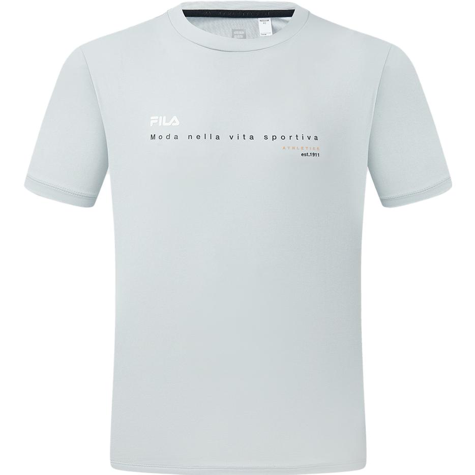Fila Логотип Ледяной шелк Дышащий Фитнес Бег Повседневный Мода Вязаная Футболка с круглым вырезом и коротким рукавом Мужские топы Серый A11M321109FGY