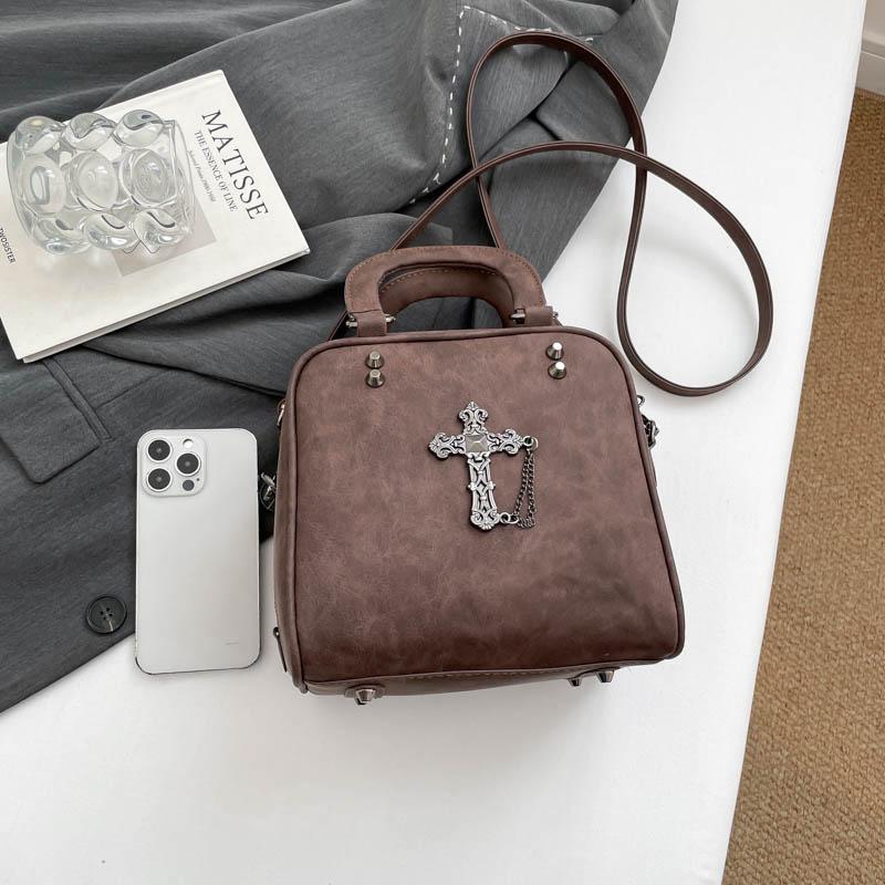 Fashion Y2K Vintage Box Shape Women's Handbag Multifunctional Retro PU Leather Ladies Crossbody Purse Streetwear Shoulder Bag