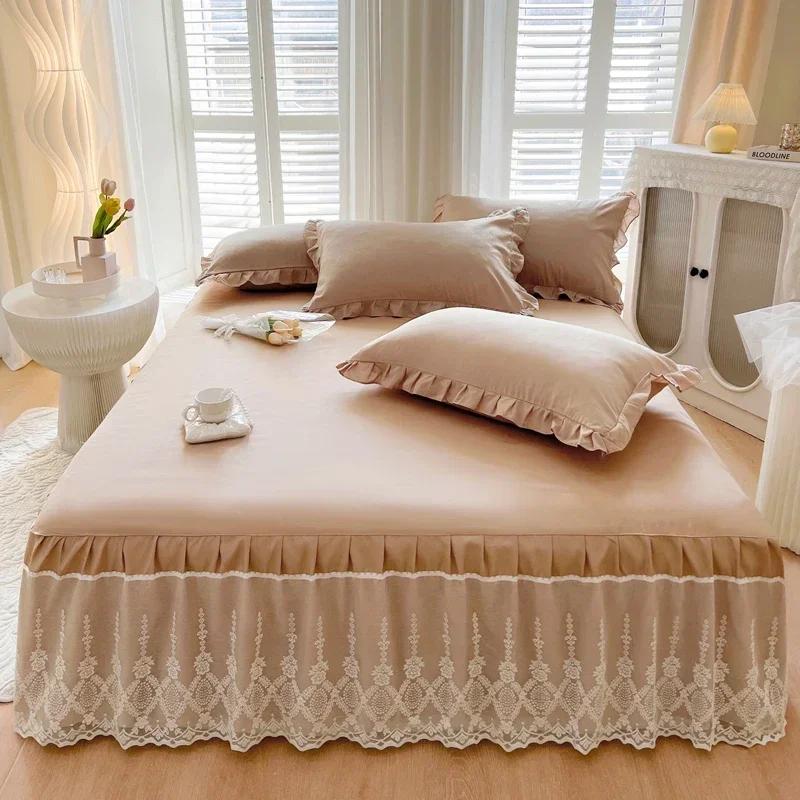 Кружевная юбка-кровать, роскошное покрывало принцессы для девочек, королевский размер, весенние простыни, наматрасник, постельное белье в стиле ретро с юбкой