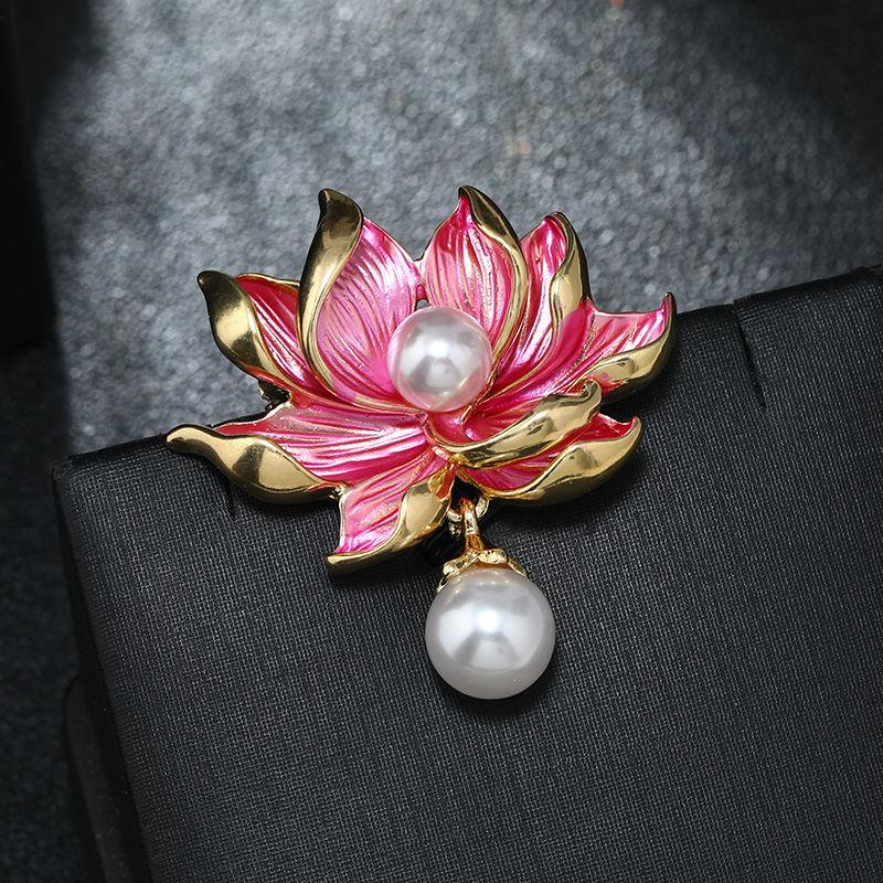 Women'S Day National Tide Style Lotus Brooch High-End Pearl Brooch Women'S Elegant Cheongsam Accessories Pin Accessories Batch