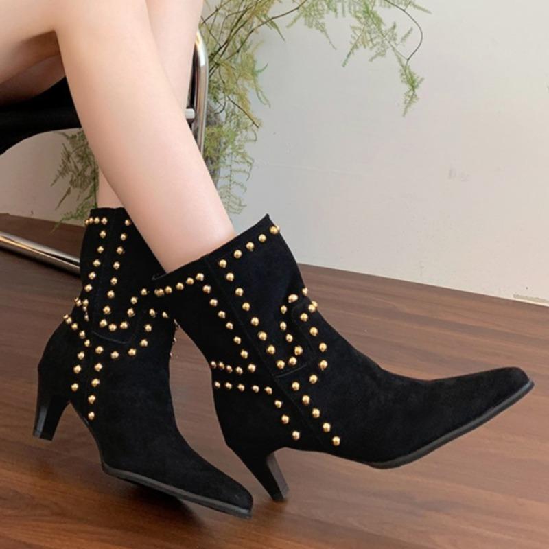 Elegant Suede Women Ankle Boots High Heels Pointed Toe Shoes Winter Pumps New Trend Goth Fashion Chelsea Short Botas Mujer