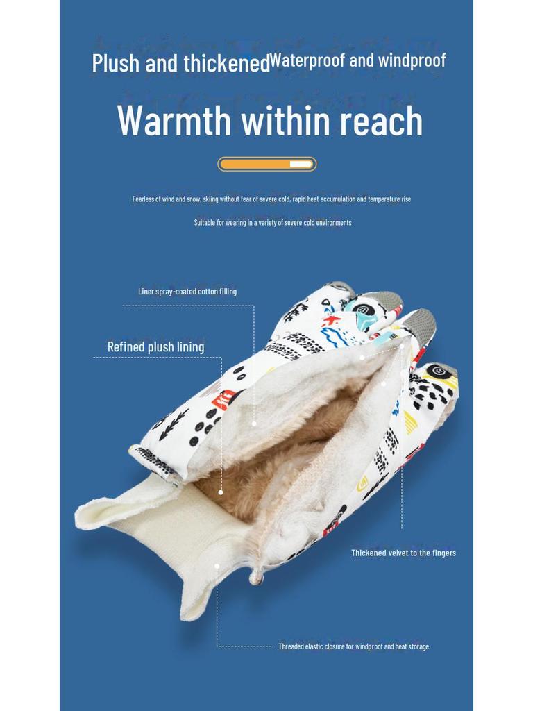 Водонепроницаемые детские горнолыжные перчатки — теплые, нескользящие, утолщенные, с бархатной подкладкой для мальчиков и девочек