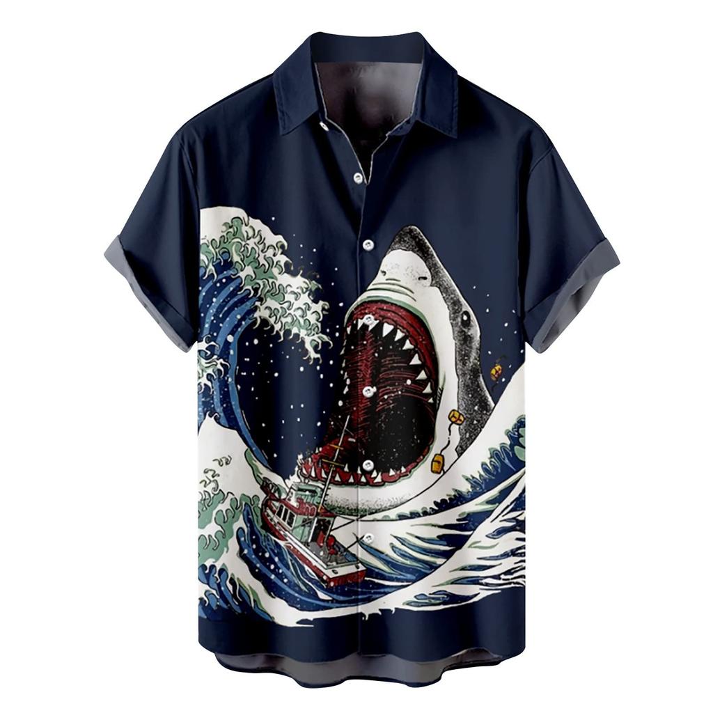 Новая мужская повседневная приталенная модная рубашка с короткими рукавами с 3D-принтом