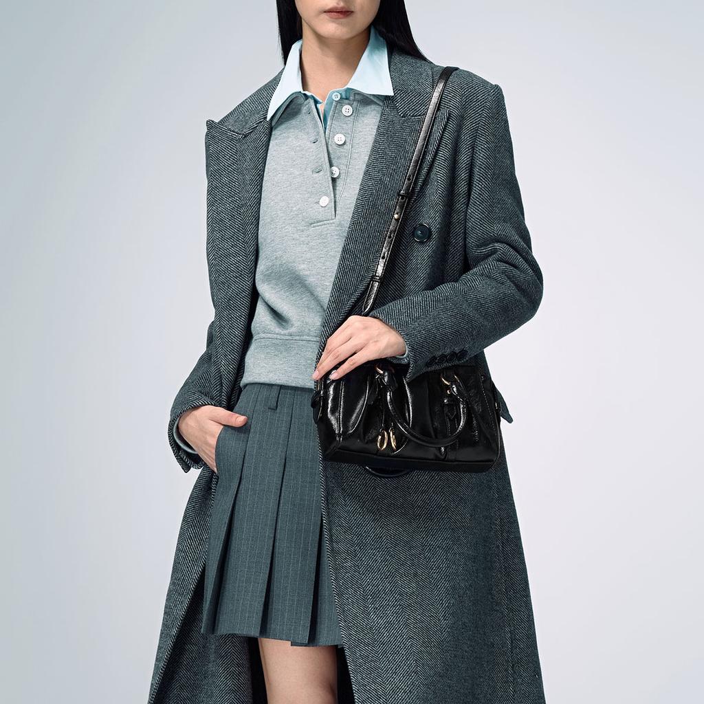Charles & Keith Wrinkled Bag Small Square Boston PU Handbag Women handbags Black Chocolate CK2-30671820