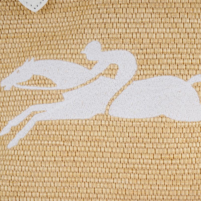 Longchamp Складная корзина 21 Соломенная вышивка Застежка-кнопка Кожаный холст Наплечная сумка через плечо Сумка-тоут Маленькие женские сумки Белый 10144HZB007