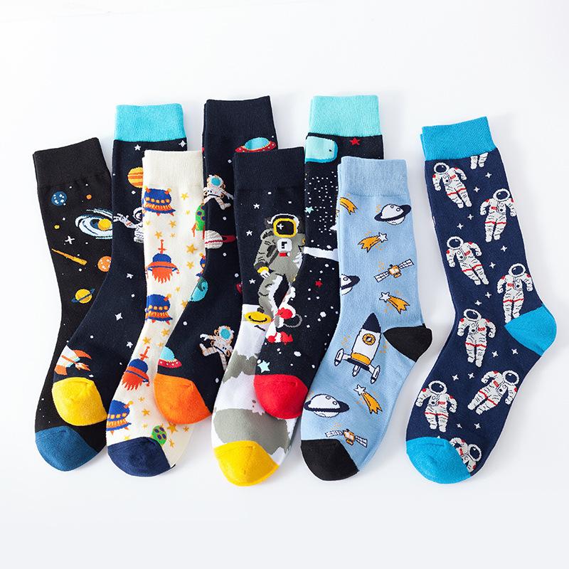 1 пара забавных носков Ins Astronaut Airplane Heaven Body Middle Tube для мужчин Happy Socks Streetwear из хлопка для мужчин, скейтбордистов, для мальчиков, для взрослых