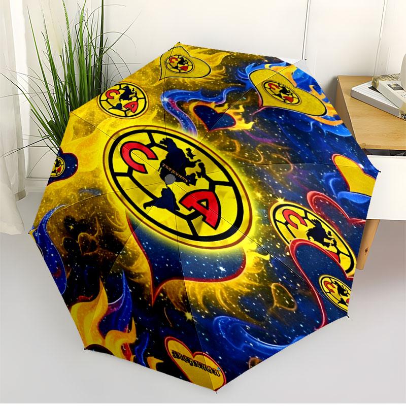 Club America Print Automatic Open Close Umbrella, Portable Foldable Umbrella, for Outdoor Commute Camping Trip, Ideal Birthday Gift