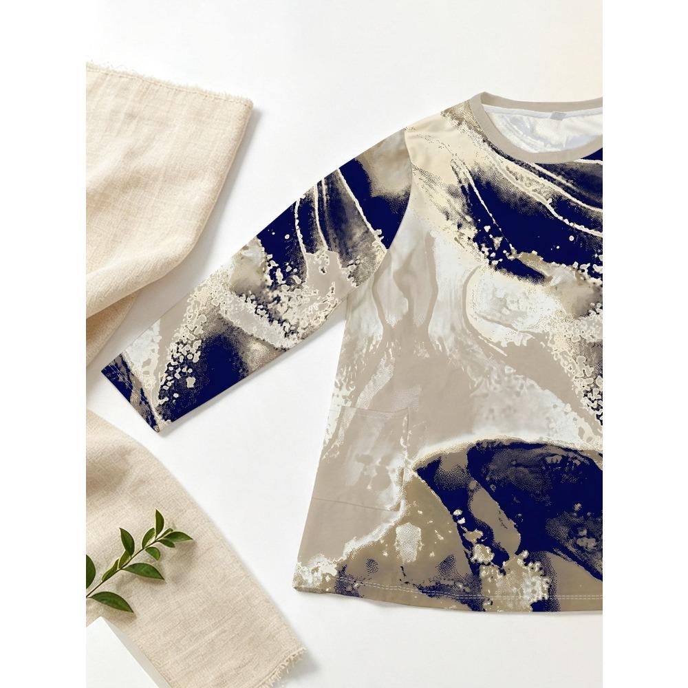 Women's Plus Size with Pocket Design Loose Printing Long Sleeve T-Shirt Women