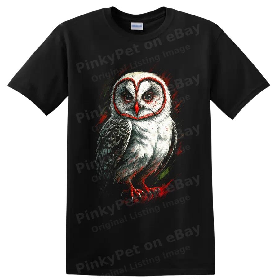 Stylized Barn Owl T Shirt Dynamic Red Green Sketch Art Bird Lover Tee Gift Idea