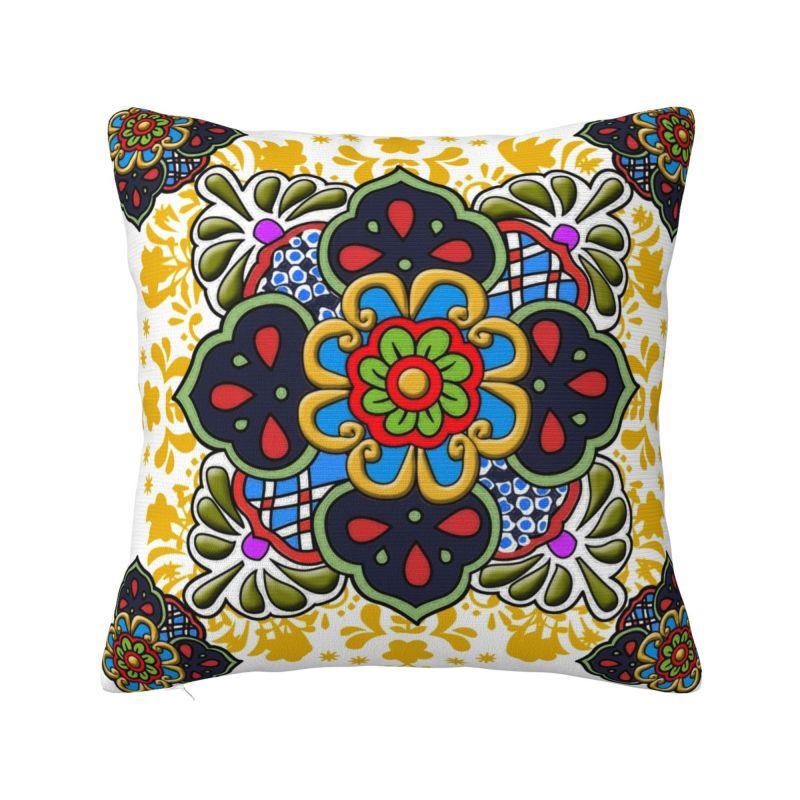 Mexican Otomi Floral Composition Art Modern Throw Pillow Cover Living Room Decoration Folk Flowers Pattern Chair Cushion