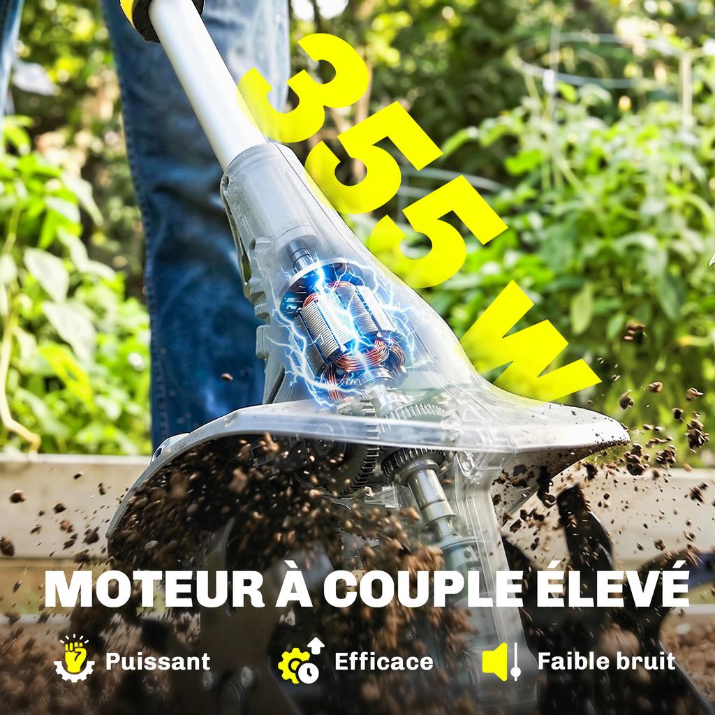 Cordless Tiller, 18V, 355 W, 2 x 4.0 Ah Batteries, 20 cm, Grey