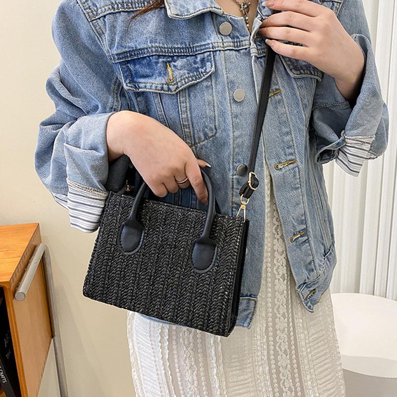 Летняя плетеная из соломы маленькая сумка через плечо для женщин, дорожная, ручной работы, квадратная, простой дизайн, ротанговая пляжная сумка KTY