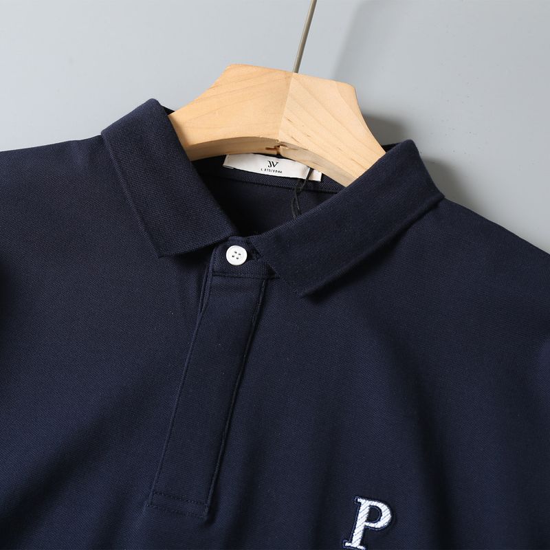 Foreign Trade Surplus Autumn High-Density Pique Cotton Hidden Placket Skin-Friendly Breathable Stretchy Business Casual Long-Sleeve Polo Shirt for Men