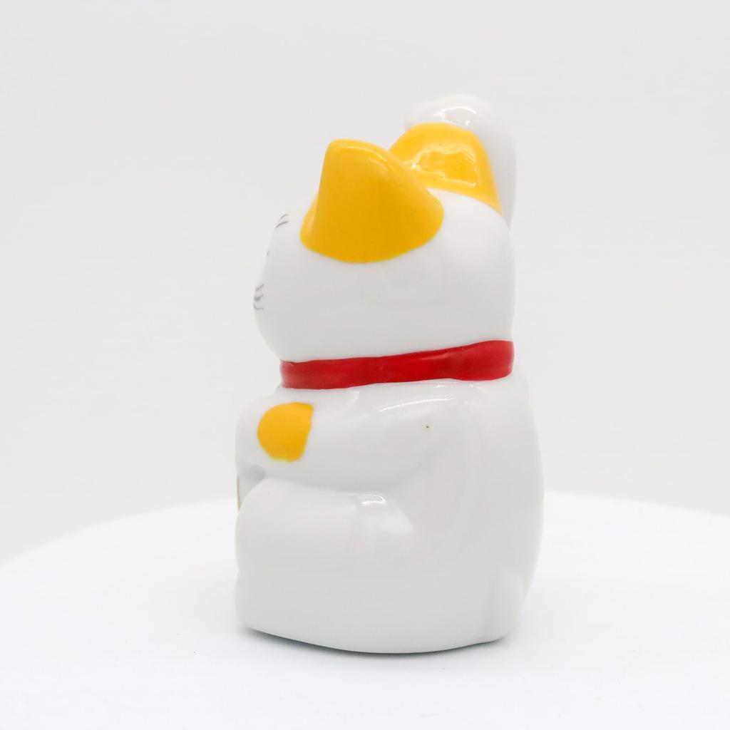 Craftsman House Seto Ware Good Luck Porcelain Small Maneki-neko (Yellow Spot)