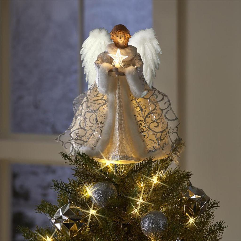 Рождественский ангел, навершие для елки, подвеска-ангел, навершие для елки со светом, акриловая фигурка ангела, рождественское украшение для верхушки елки, фестивальное украшение для вечеринки