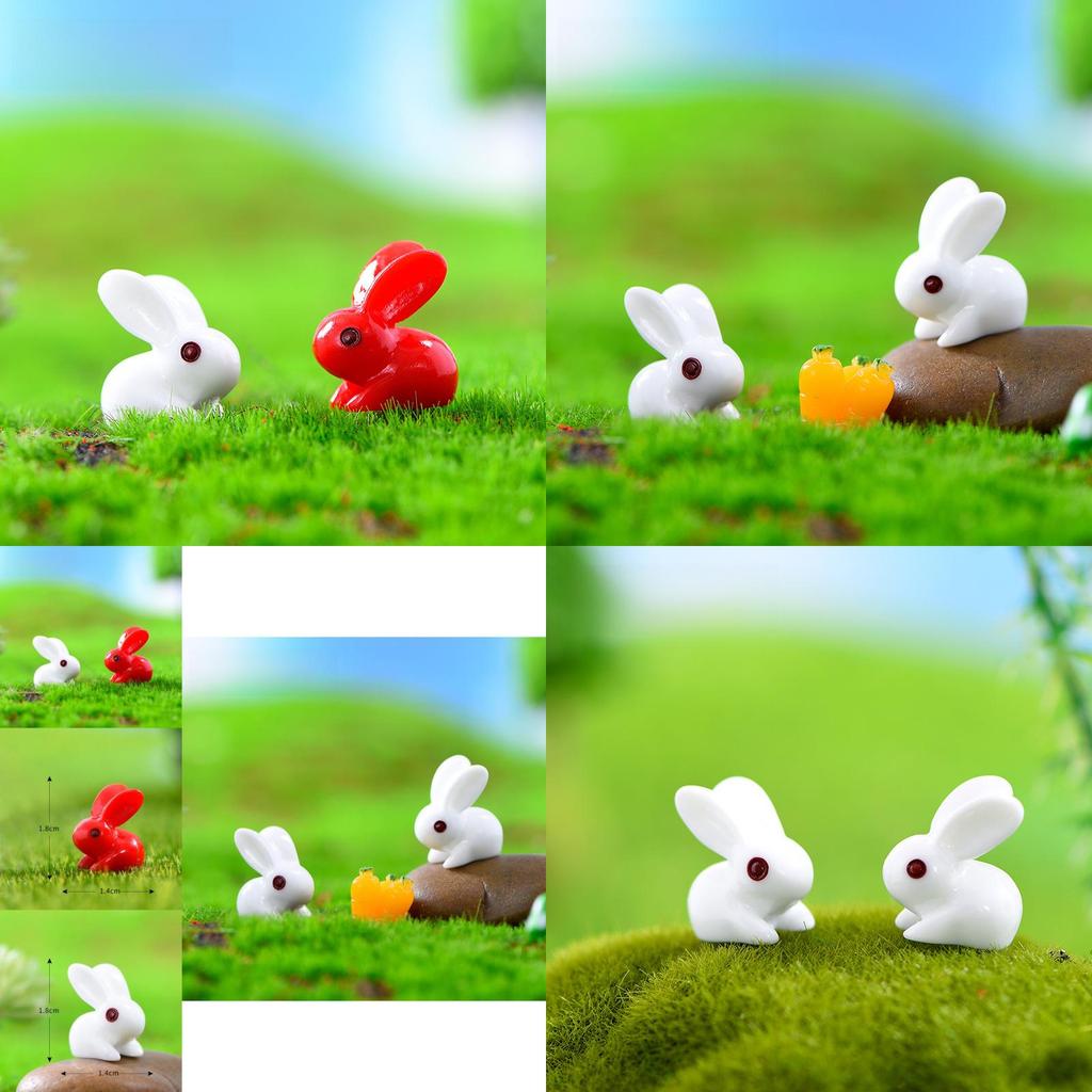 Cute Cartoon-style Red And White Rabbit Ornaments For Diy Mini Scenery Projects