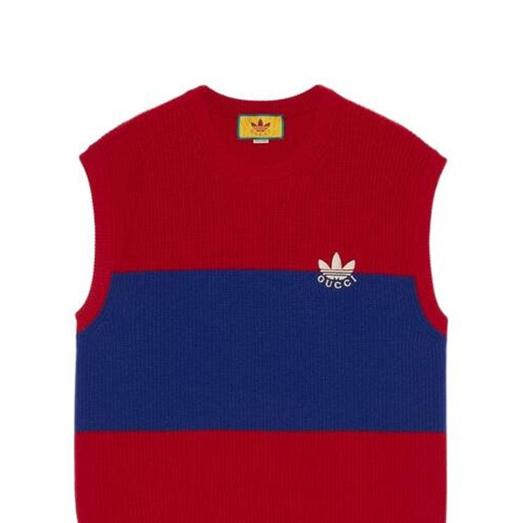 GUCCI X Adidas Originals FW22 Embroidered Colorblock Crew Neck Sleeveless Sweater Red 700449-XKCH7-6302
