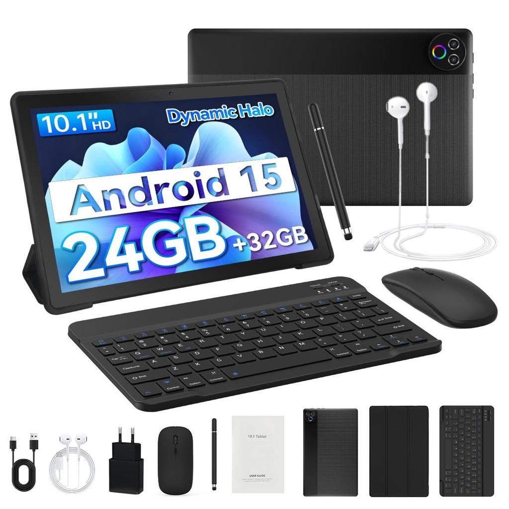 Android 15 Tablet, 10.1 Inch, 24GB RAM+32GB ROM, 6000mAh, Keyboard And Mouse Set