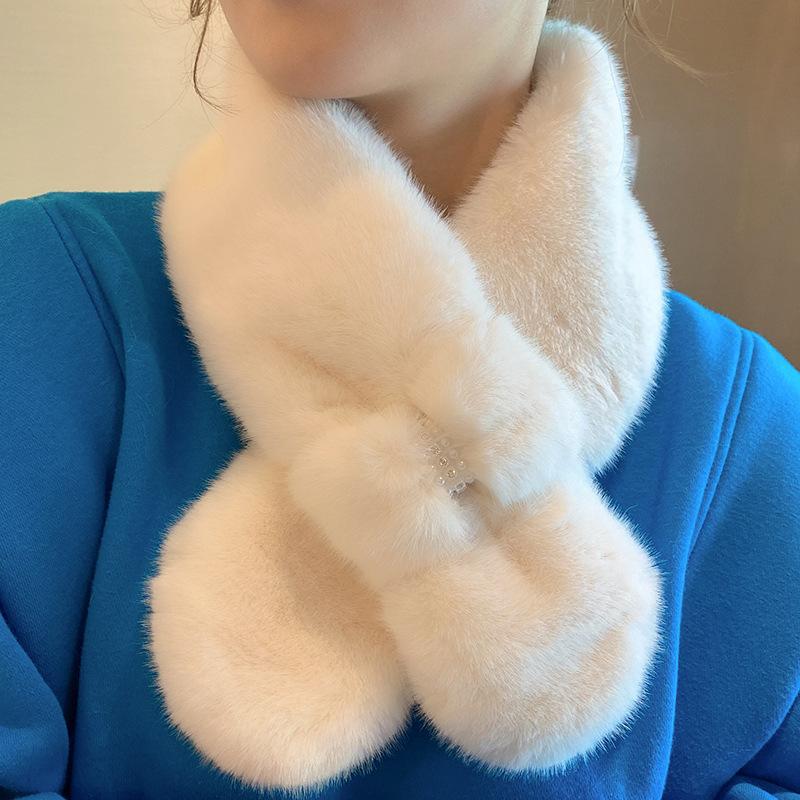 Шарф Mao Mao, женский зимний шарф в корейском стиле с крестообразным узором, универсальный шарф из шерсти кролика Рекс, теплый воротник из жемчужной шерсти, шарф для защиты шеи