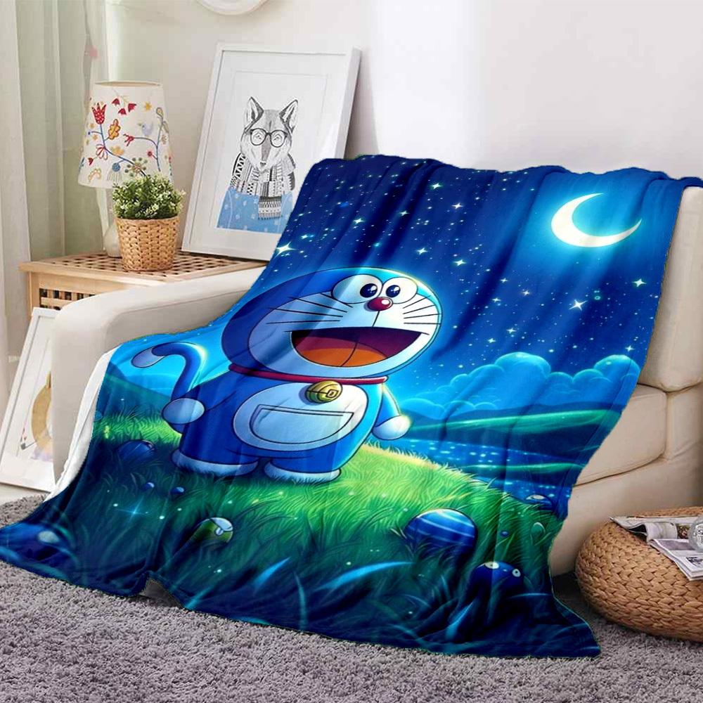 1PC Doraemon, Night Scene Blanket Lightweight Flannel Throw Blanket for Sofa, Bed, Travel, Camping, Livingroom, Office, Couch