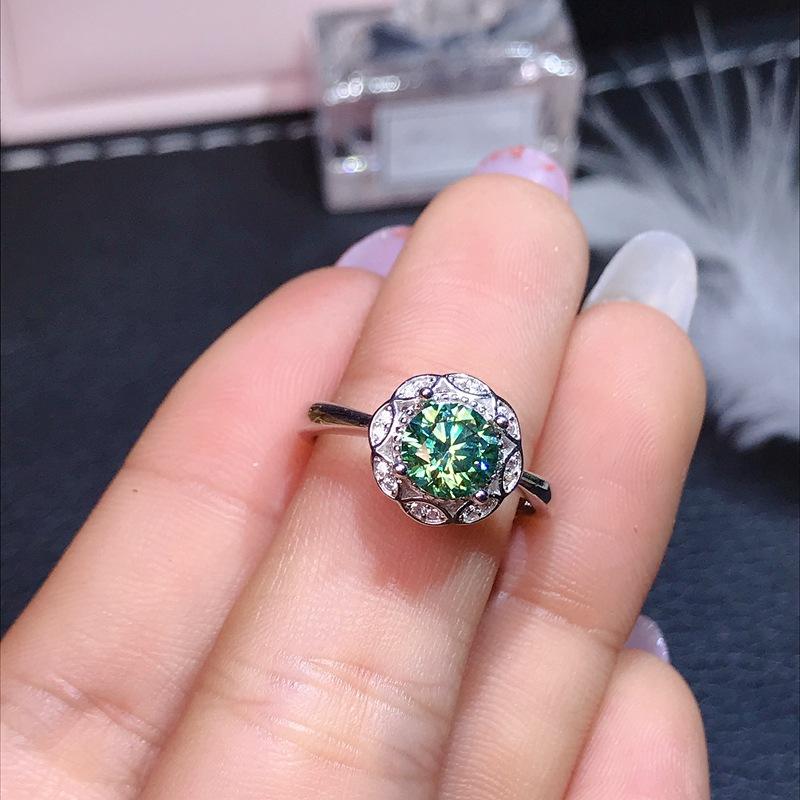 Trendy Flower Shape Green Cubic Zirconia Silver Color Ring For Women Party Crystal Jewelry Adjustable Size Gifts for Women