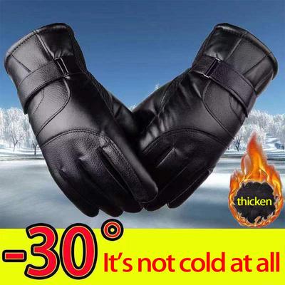 Зимние кожаные перчатки для мужчин и женщин - теплые, утолщенные, с бархатной подкладкой, для езды на мотоцикле и электромобиле