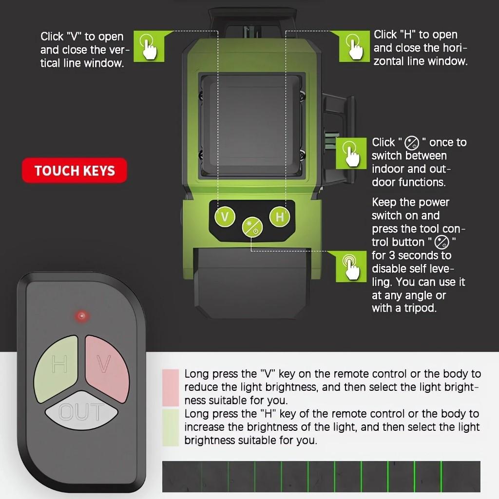 Профессиональный лазерный уровень с зелеными линиями для помещений/улицы 8/12/16 линий Высокоточный автоматический самовыравнивающийся измерительный инструмент