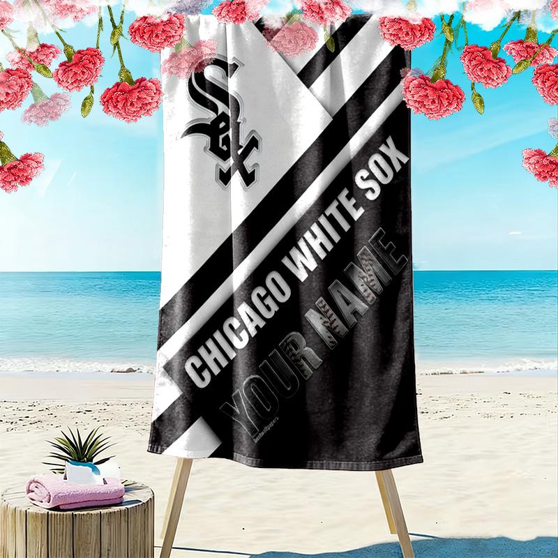 Name Custom Chicago White Sox Print Beach Towel, Large Soft Quick Dry Towel for Beach Camping Swimming