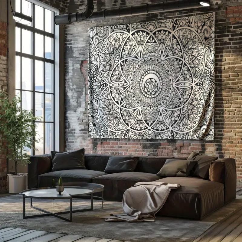 Black & White Mandala Tapestry, Bohemian Style Decor for Bedroom & Living Room Art